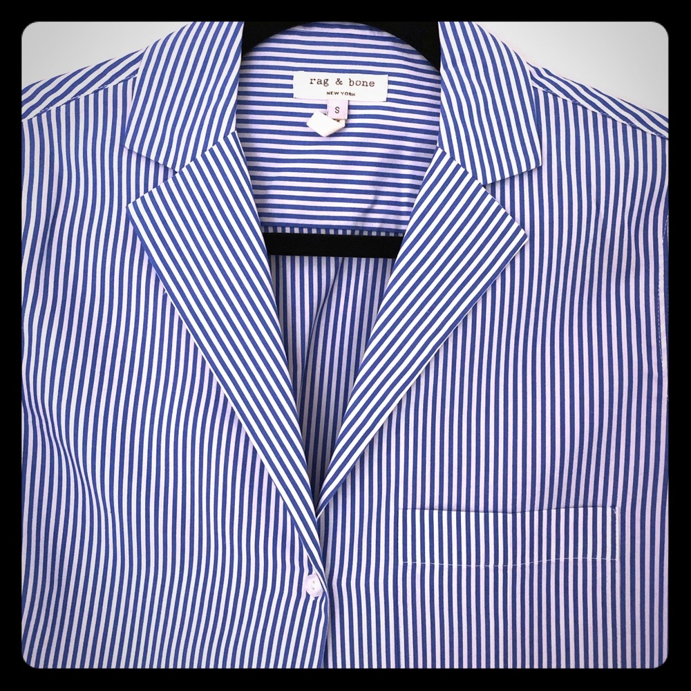 Rag & Bone navy & white striped button down